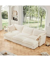Cream Corduroy 3-Seat Sofa with Ottomans & Sleeper