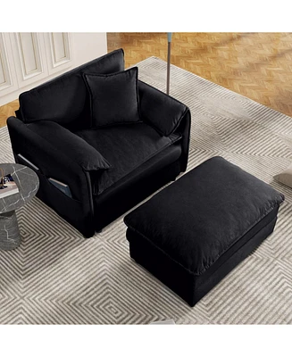Oversized Recliner Chair with Ottoman - Black