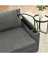 Modern L-Shaped Couch with Ottoman & Storage: Grey Corduroy