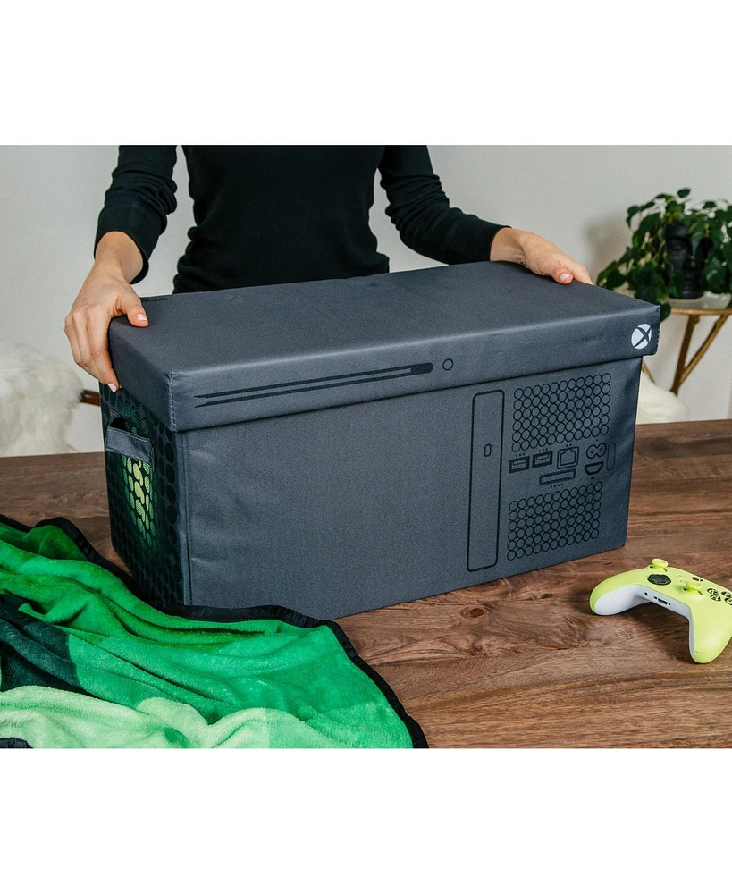 Xbox Series X Logo Collapsible Storage Bin Chest with Lid | Fabric Basket Container with Handles, Cubby Cube Closet Organizer | Video Game Gifts And C