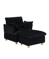 Corduroy Sofa with Ottoman & Pillows