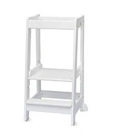 Stepup Baby Toddler Tower with Adjustable Step, White Montessori-Inspired Toddler Step Stool, Standing Tower for Kids, Fits Under Kitchen Counters, Ad