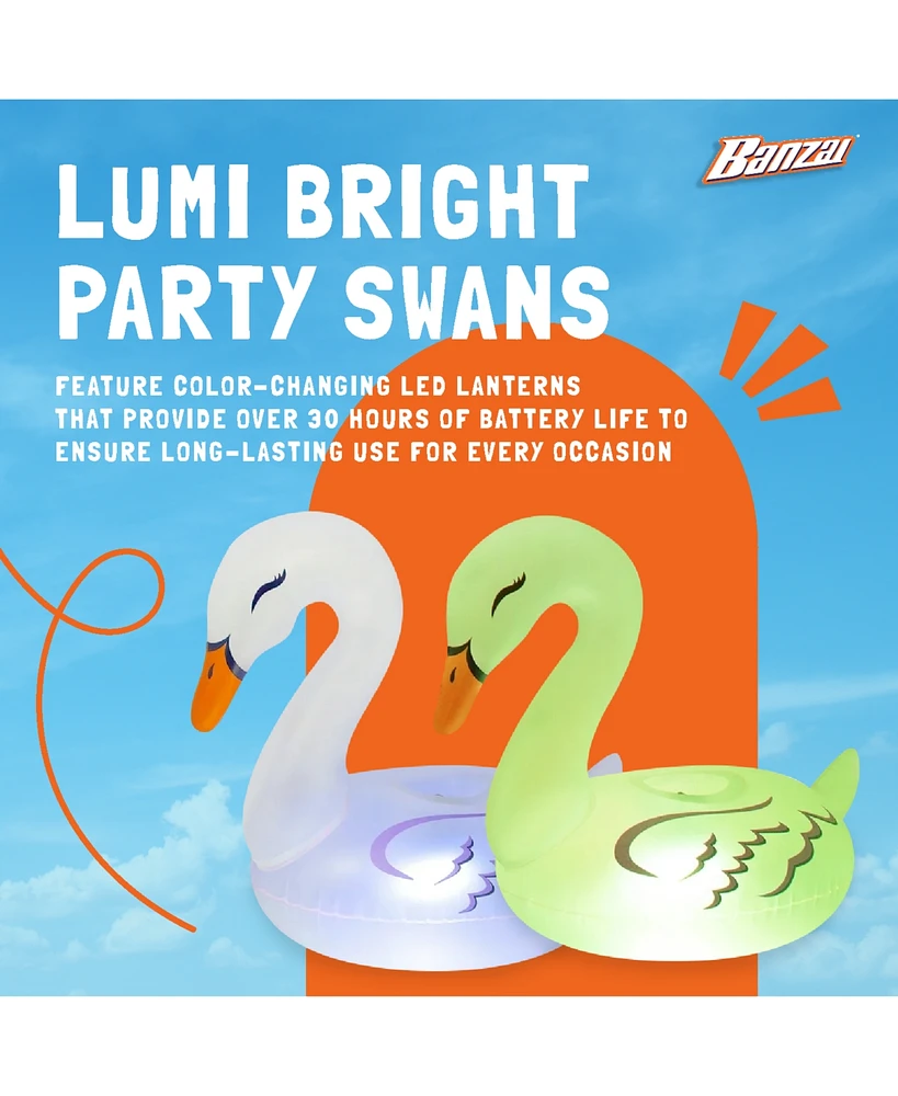 Banzai Lumi Bright Party Swans Inflatable White Pool Lantern Lights, (2 Pack)
