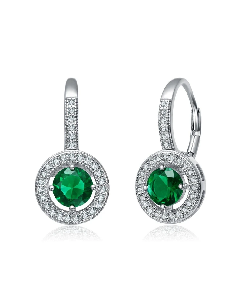 White Gold Plating with Green Cubic Zirconia Drop Earrings