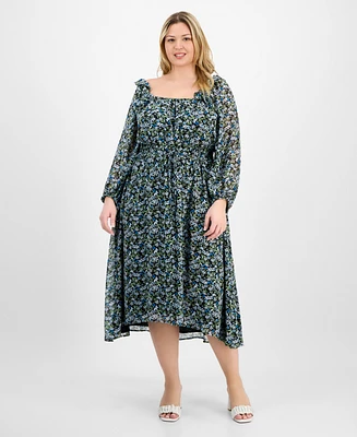 On 34th Trendy Plus Floral-Print Smocked-Waist Dress, Exclusively at Macy's