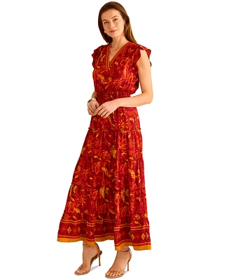 Vince Camuto Women's Ruffle-Sleeve Tiered Maxi Dress