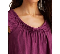 Lucky Brand Women's Cotton Smocked Tie-Neck Sleeveless Top