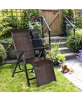 Gymax Patio Rattan Folding Lounge Chair Recliner Back Adjustable Beach Yard Pool