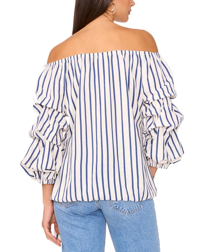 Vince Camuto Women's Striped Off-The-Shoulder Bubble-Sleeve Blouse