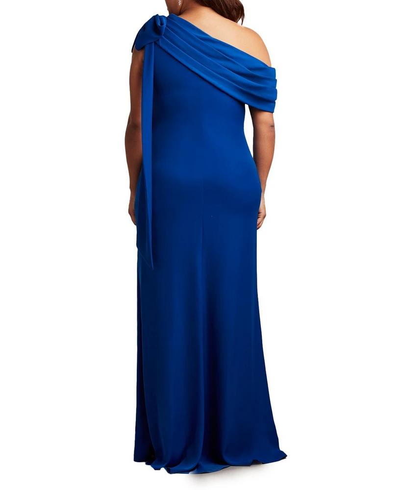 Tadashi Shoji Plus Cassia Bow-Shoulder Crepe Gown