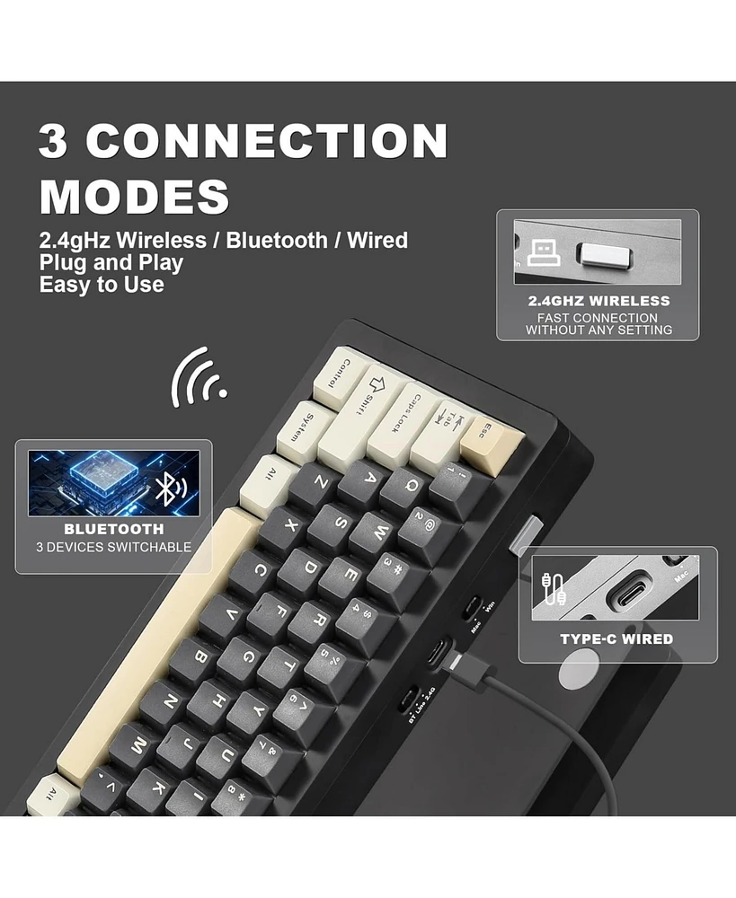 Yunzii AL71 75% Mechanical Keyboard,Full Aluminum Cnc,Hot Swappable Gasket,2.4GHz Wireless BT5.0/Usb-c Wired,Nkro Programmable Rgb Backlight Creamy Ty
