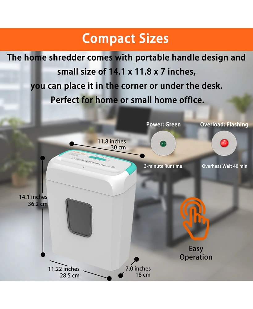 Bonsaii Secure Shredder, Home Office Shredder, high Security, 6-Sheet, Cross-Cut shredding for documents, Mail, Staples, Credit Cards, Equipped Conven