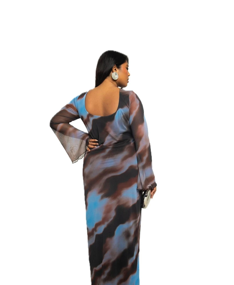Fashion-szn Curve Women's Abstract Print Mesh Maxi Dress