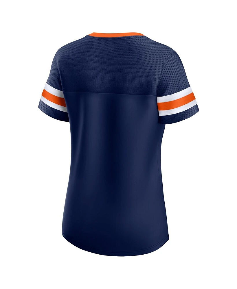 Fanatics Women's Navy Denver Broncos Iconic Bling Athena Lace-Up V-Neck T-Shirt