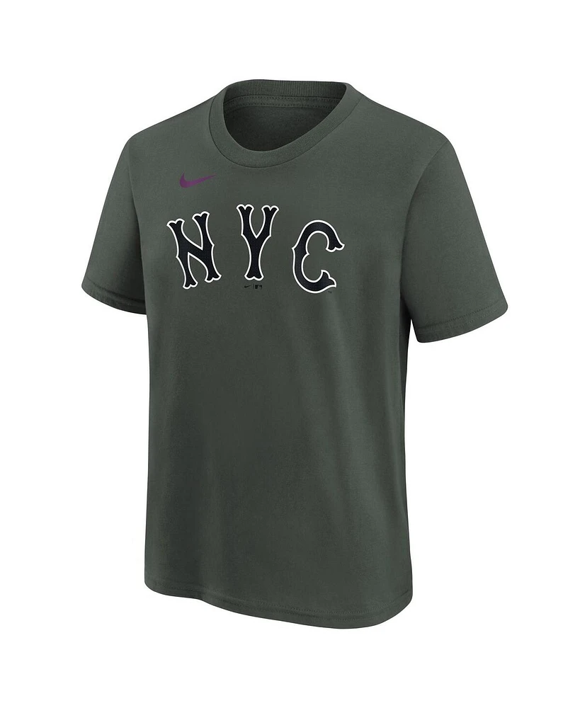 Nike Big Boys and Girls Francisco Alvarez Charcoal New York Mets Fuse City Connect Name Number T-Shirt