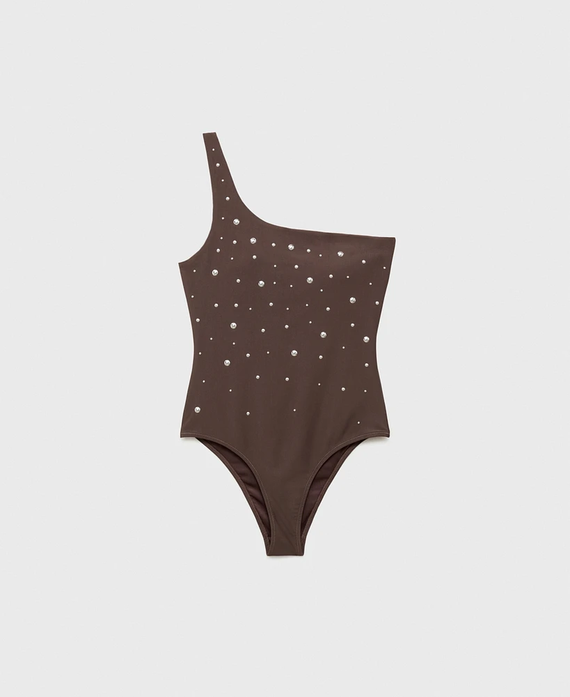 Mango Women's Metallic Details Asymmetrical Swimsuit