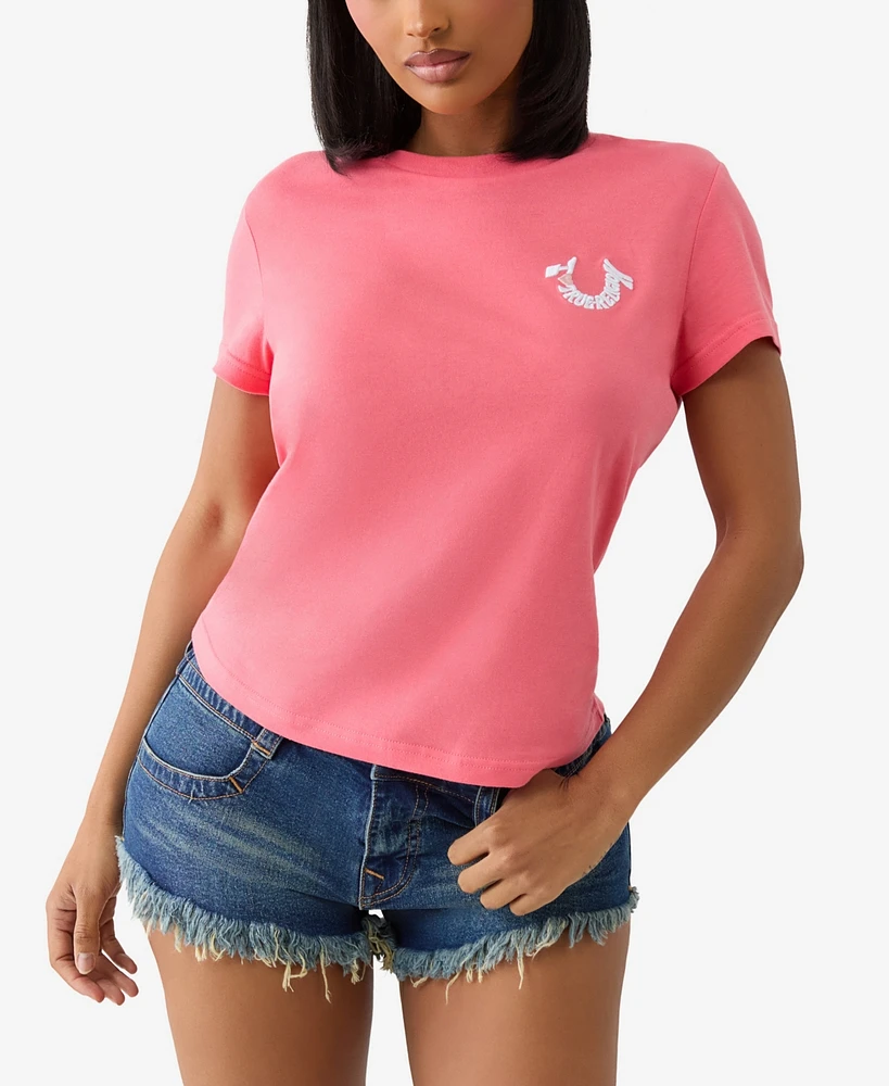 True Religion Women's Ss Embroidered Horseshoe Crew Neck T-Shirt