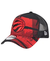 New Era Men's Black/Red Toronto Raptors Tip Off A-Frame Trucker 9FORTY Adjustable Hat