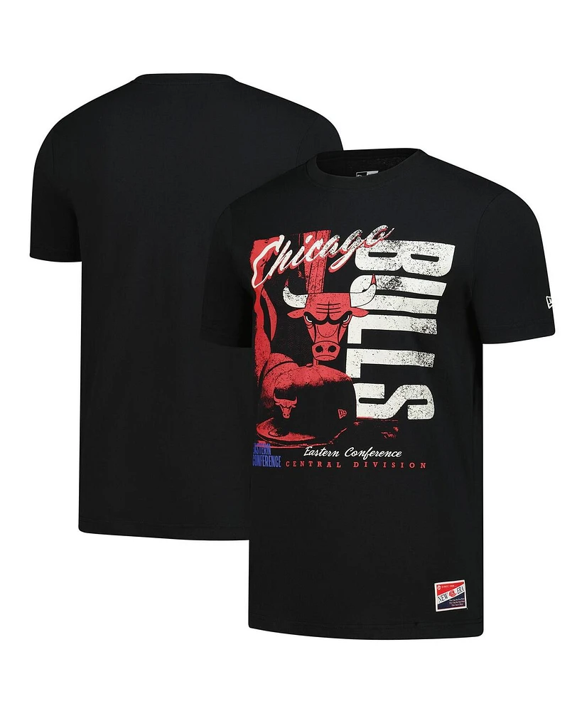 New Era Men's Black Chicago Bulls Distressed Throwback Vintage Color Pack T-Shirt