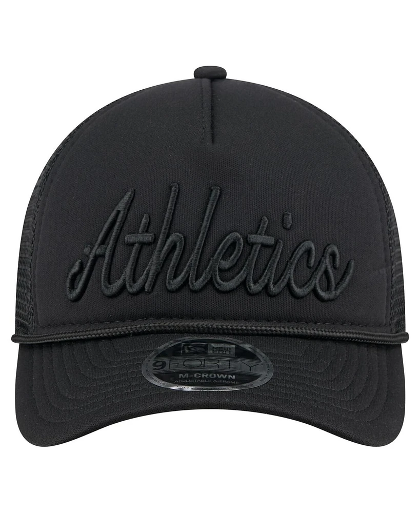 New Era Men's Black Athletics City Initial 9FORTY A-Frame M-Crown Adjustable Trucker Hat