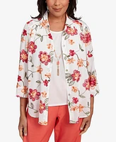 Alfred Dunner Women's Catalina Island Bright Floral Two in One Top with Necklace
