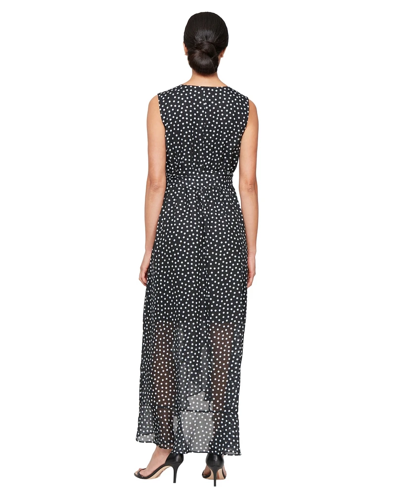 Sl Fashions Women's Printed Chiffon Ruffled Sleeveless Dress