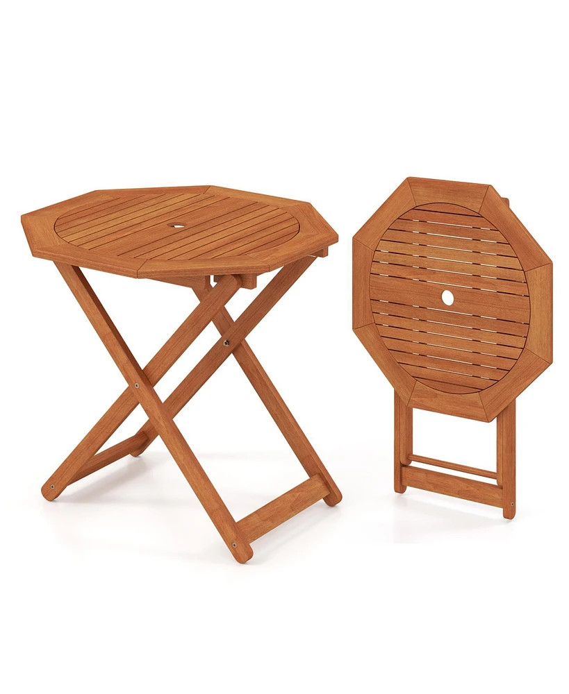 Folding Outdoor Patio Table Octagon Shape with Center Umbrella Hole