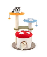 35 Inch Tall Cat Tower with Sisal Scratching Posts Cat Condo and Padded Platforms-Multicolor