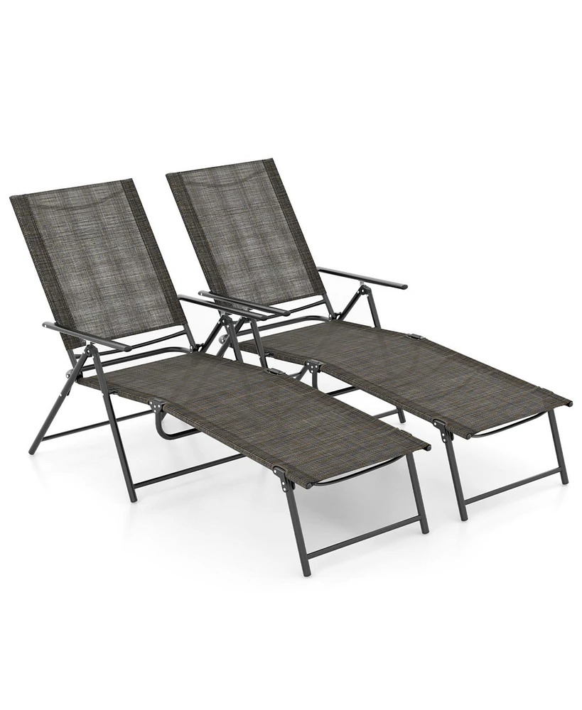 Gymax 2PCS Folding Chaise Lounge Chairs w/ 6-Level Backrest Reclining Chairs Patio