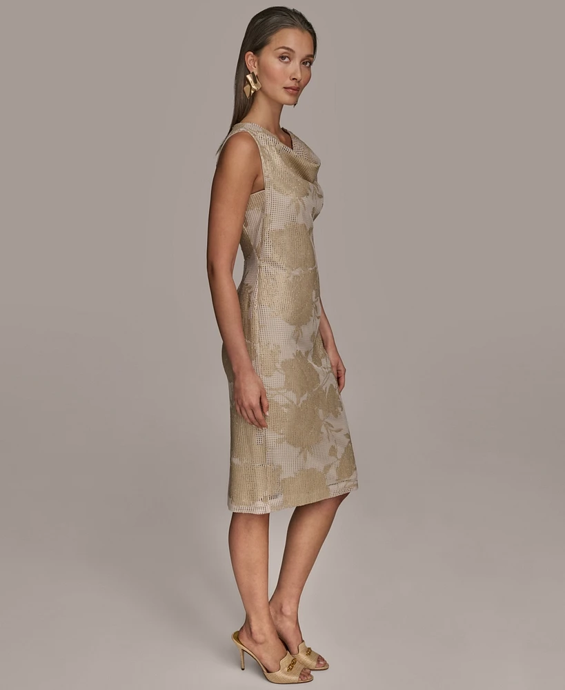 Donna Karan New York Women's Sequined Cowlneck Sheath Dress