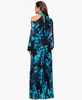 Xscape Women's Printed Mock-Neck Cutout Maxi Dress