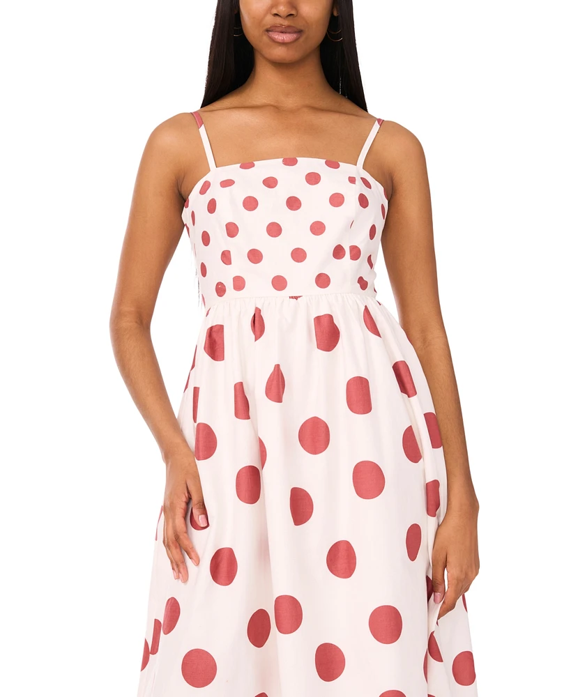 CeCe Women's Cotton-Blend Printed Tie Smocked-Back Maxi Dress