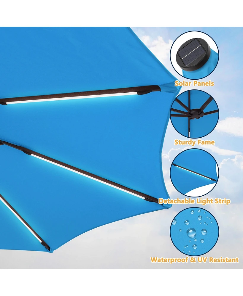 15 Ft Double-Head Patio Umbrella with Base Included Large Outdoor Solar Detachable Lights Rectangular Crank Market Umbrella, Red