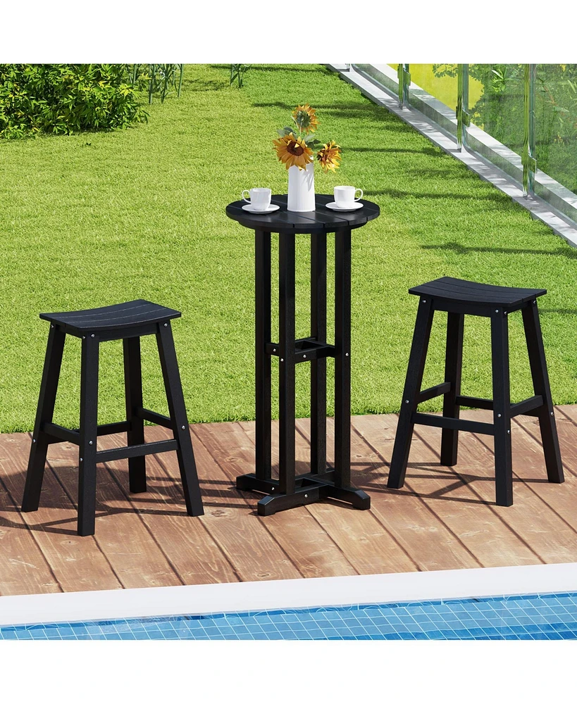 Round Bar Table Patio Hdpe Height Dining with Slatted Tabletop