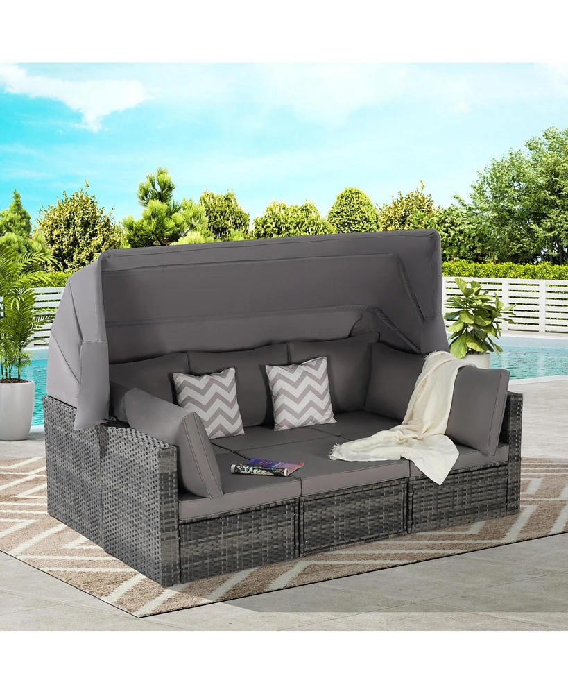 5 Piece Outdoor Daybed Set with Retractable Canopy and Side Table