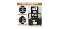 6-Tier Freestanding Bathroom Cabinet with 2 Open Compartments and Adjustable Shelves