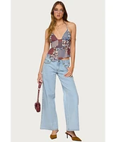 Edikted Women's Mixed Patchwork Backless Halter Top