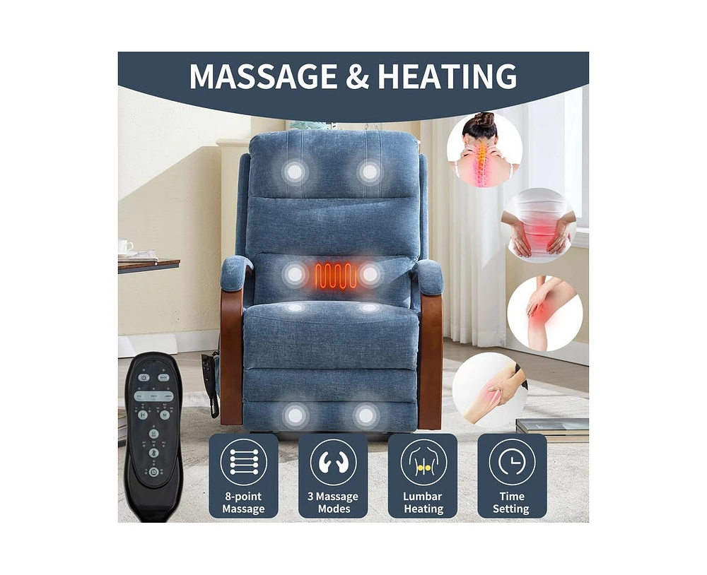 Power Chenille Lift Recliner Chair Dual Motor Infinite Position Up to 350 Lbs with Solid Wood Armrests, Heat Massage and Heavy Duty Motion Mechanism