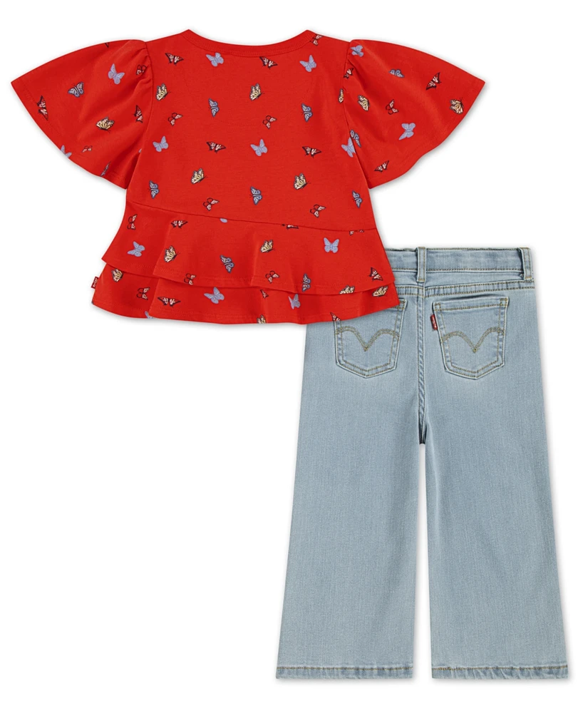 Levi's Toddler Girls 2-Piece Peplum Top and Wide Jeans Set