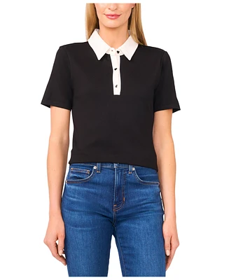 CeCe Women's Short Sleeve Contrast Collar Polo Top