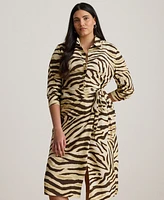 Lauren Ralph Plus Zebra-Print Tie-Front Crepe Shirtdress