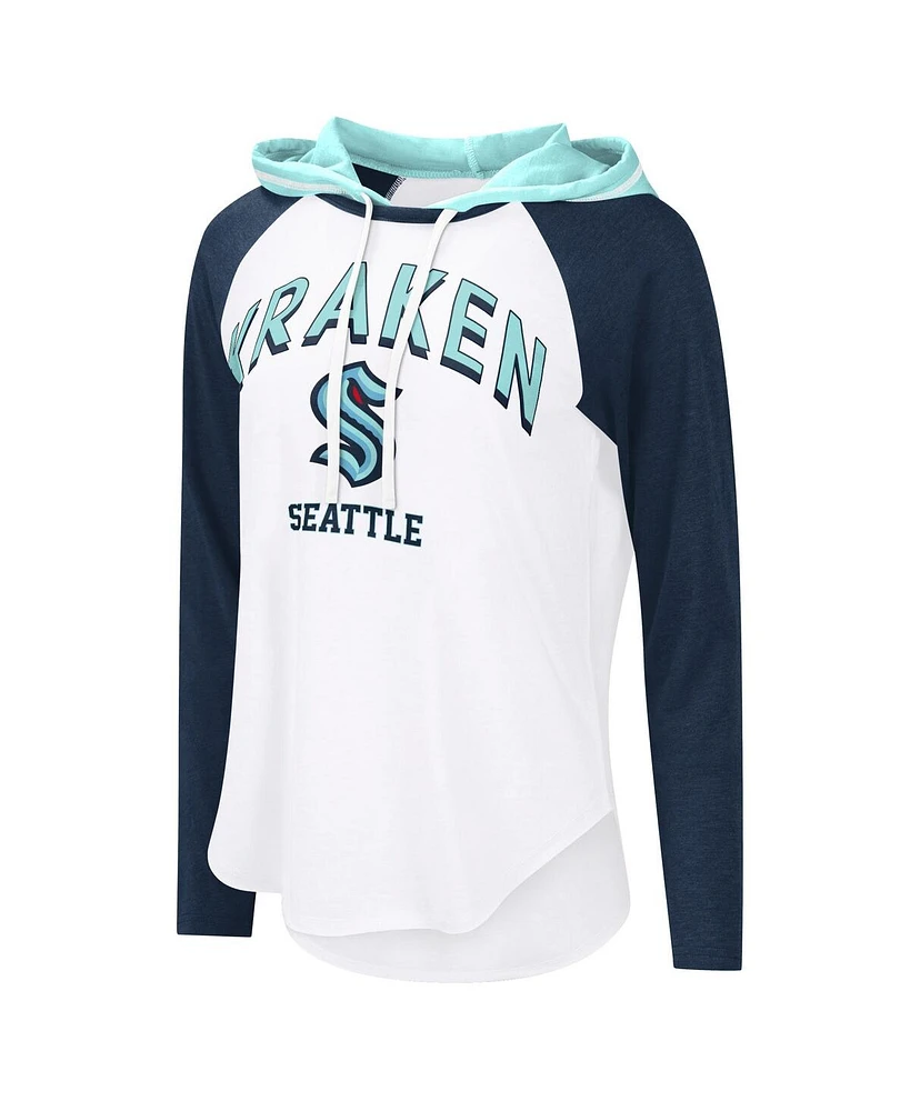 G-iii 4Her by Carl Banks Women's White Seattle Kraken Vip Raglan Long Sleeve Hoodie T-Shirt