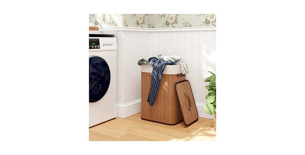 Volenca 19 Gal Rectangle Laundry Basket Bamboo Clothes Hamper with Handles and Lid