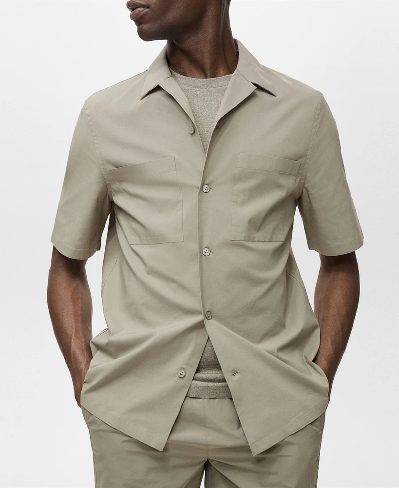 Mango Men's Pockets and Bowling Collar Shirt