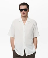 Mango Men's Bowling Collar Seersucker Shirt