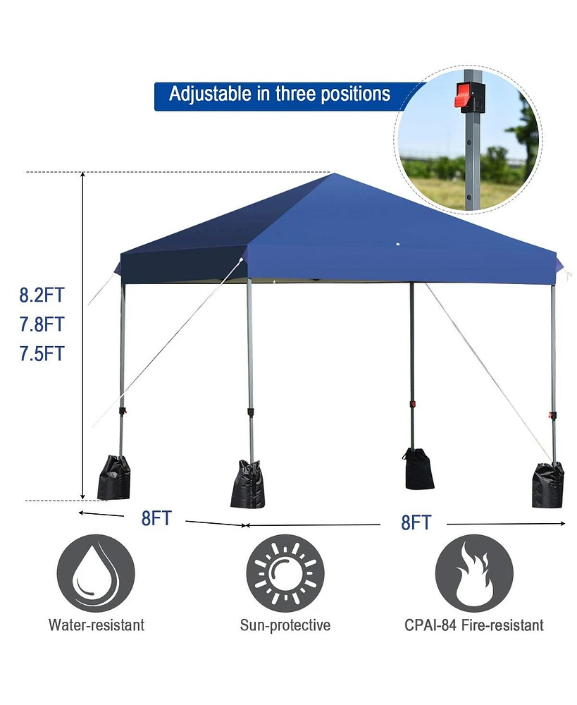 8 x 8 Feet Outdoor Pop-up Canopy Tent with Portable Roller Bag and Sand Bags