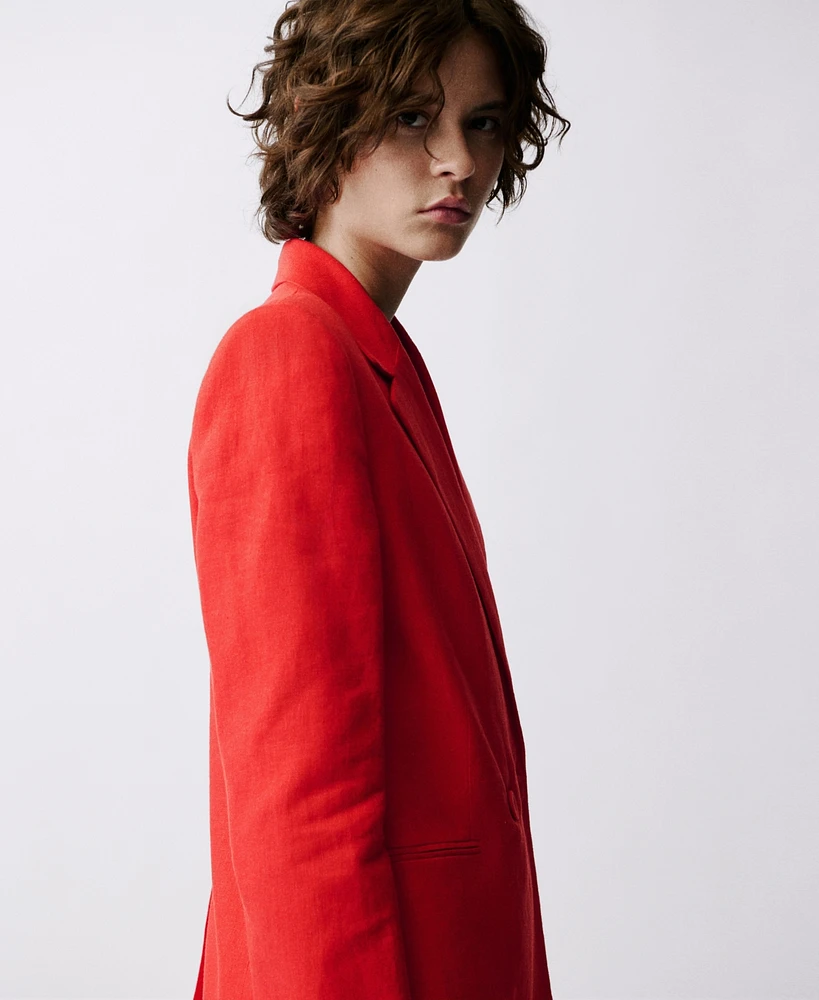Mango Women's Double-Breasted Linen Suit Jacket