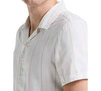 Perry Ellis Men's Short Sleeve Striped Button-Front Camp Shirt