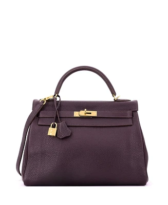 Pre-Owned Hermes Kelly 32 Handbag Purple Togo with Gold Hardware