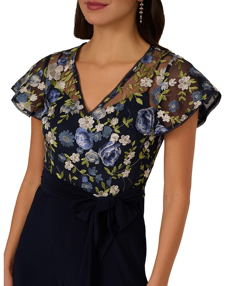 Adrianna Papell Women's Embroidered Wide-Leg Jumpsuit